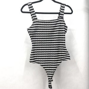LE LIS STRIPED BODYSUIT GREY AND WHITE STRIPS Size Medium
